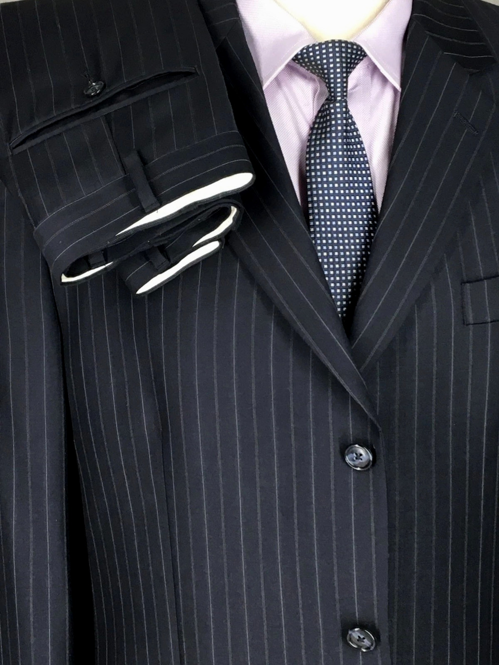 44R Chaps Ralph Lauren Mens 3 Button 100% Wool Suit Pinstripe Black Pants 36